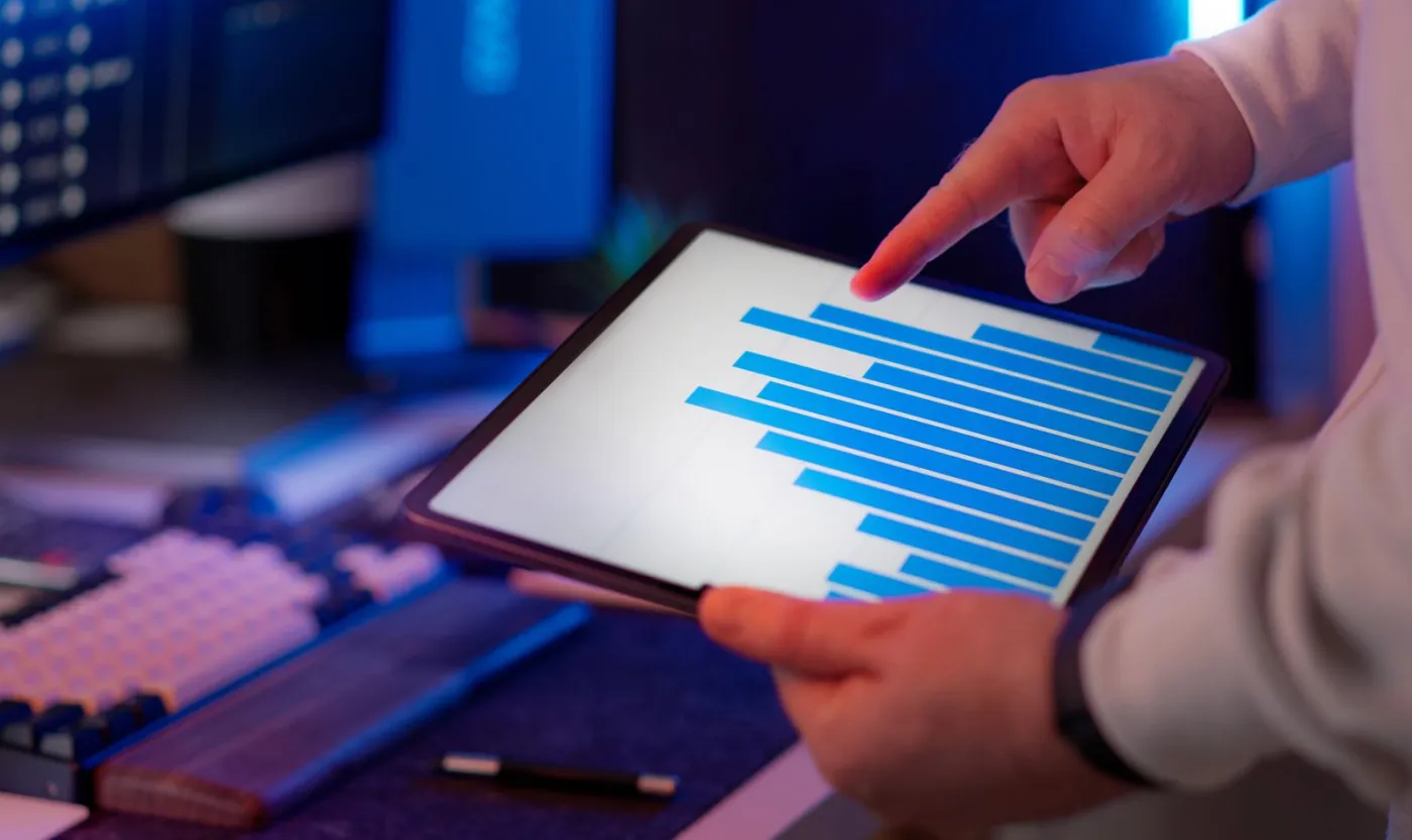 Energy performance data and charts on a tablet